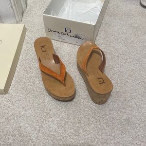 K jacques orange sandal cork wedge
